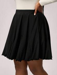 SHEIN Tall CURVE Plus Size Black Casual Loose A-Line Skirt, Fashionable, Black Ruffle Skirt, Shorts