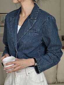 DAZY Women's Turndown Collar Long Sleeve Short Casual Denim Jacket And Coat