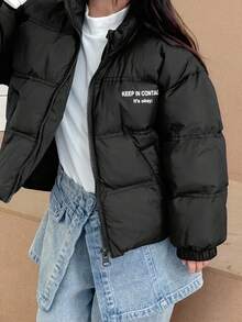 Dazy Kids 年轻女孩徽标印花拉链休闲冬季夹克 - 黑色 - 查看 6