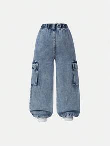 男童休闲工装风格复古水洗浅蓝色牛仔裤，宽松直筒版型，面料柔软舒适，百搭休闲风格，男童牛仔裤，新品上市