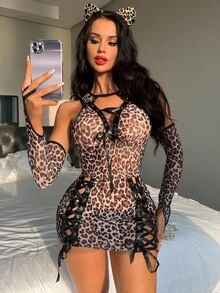 Fantasy Costume Bộ trang phục hóa trang Halloween 4 món họa tiết da báo gợi cảm dành cho nữ - Nhiều màu - Xem 3