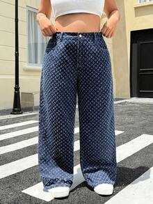 SHEIN ICON Quần ống đứng denim móc len cỡ lớn cho nữ - Rửa tối - Xem 3