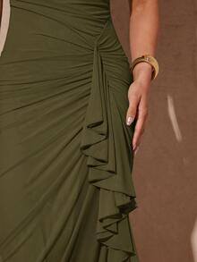 xheSilquee Elegante vestido verde salvia con volantes románticos, abertura alta y vestido de fiesta ajustado con encaje, adecuado para el Día de San Valentín, citas, bodas, bailes de graduaciónxhe - Verde militar - Ver 6