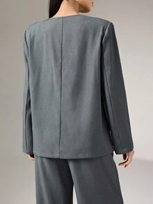 Heiryn Minimalist Round Neck High-Quality Dark Grey Women's Blazer, Suitable For Commuting In Fall/Winter - Dark Grey - View 3