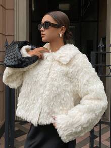 DAZY 女士翻领宽松休闲蓬松夹克女式外套 - 米色 - 查看 5