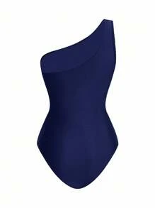 Swim Oasis 1 pieza Traje de baño de una sola pieza de unicolor para mujer con falda cubierta transparente - Azul Marino - Ver 5