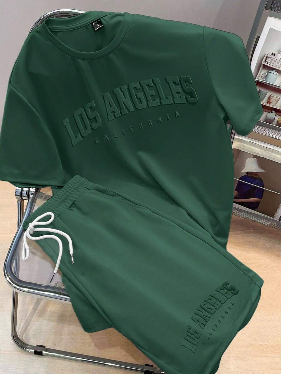 Manfinity Joysei 2件套男士压花字母短袖套装