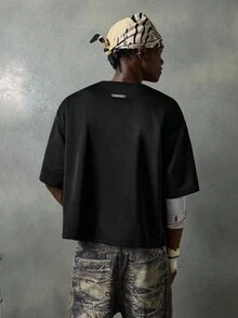 NEON BLANC Men's Casual Spider Web & Letter Print Short Sleeve T-Shirt, Halloween - Black - View 2