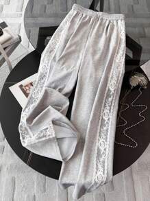 SHEIN 女式宽松直筒裤，蕾丝边
