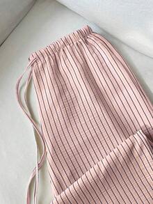 SHEIN Unity Women's Casual Striped Straight Leg Low Waist Pants, Collegiate Style, Back To School - Pink - View 3