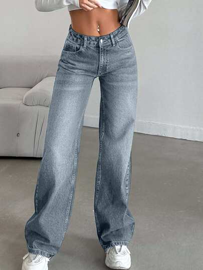 SHEIN Tall Jeans azules de corte recto y tiro bajo para mujer