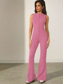 Denimoi Mono ajustado con cremallera de unicolor para mujer - Rosa - Ver 2