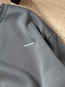 SWAVVY Men's Knit Casual Long Sleeve Sweatshirt, Patchwork Design, Loose Fit, Versatile For Daily Wear, For Fall, Winter - Dark Grey - View 3