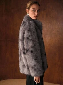 MOTF PREMIUM STANDER COLLAR FAUX FUR COAT, FALL WINTER - Grey - View 4