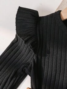 Emery Rose Kids Emery Rose Kids Young Girl Solid Color Round Neck Ruffle Hem Patchwork Heart Pattern Casual Dress Girl Dress Girls Autumn Dress Toddler Girl Dress Long Sleeve Girls Dress Heart Print Dress Girls Long Sleeve Dress Fall Winter