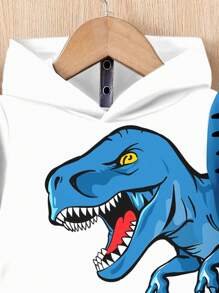 SHEIN Baby Boy Loose Casual Cartoon Animal Cute Style Dinosaur Sports Style Landscape 3D Street Graffiti Loose Comfortable Knit Soft Hoodie Sweatsuit, Suitable For Autumn/Winter Fall - Multicolor - View 4