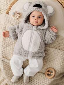 Cozy Pixies 新生女宝宝卡通考拉印花保暖连帽卫衣，秋冬季款