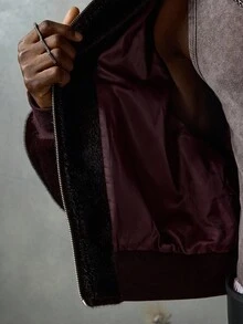 NEON BLANC Men's Long Sleeve Fashionable Casual Fluffy Zip-Up Jacket, Autumn, For Fall Winter - black red - View 8