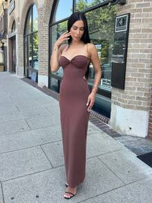 Carolina Barros Vestido de verano con tirantes finos, con nudo delantero y espalda descubierta, de unicolor y minimalista para mujer