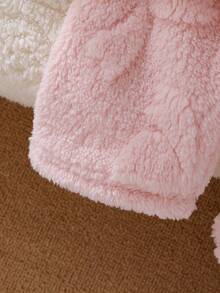 Genkimix Kids 2pcs/Set Young Girl' Cute Casual Comfortable Knit Round Neck Fluffy Pink Long Sleeve Top And Pants Pajama Set With Bow Design Winter Pajama Set Girls Fall