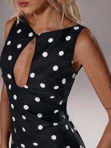 TRNVIE 1pc Women's Black & White Polka Dot Sleeveless Turtleneck Vest, Hollow Out Design, Suitable For Office, Commuting, Streetwear, Back To School Season, Layering, Autumn/Winter - Black and White - View 4