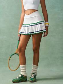 VARSITIE Fustă sport cu dungi contrastante, plisată, talie suprapusă și pantaloni scurți