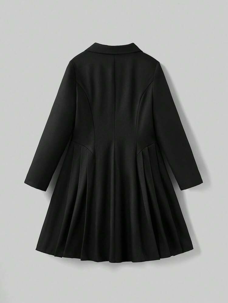Tween Girl Mandarin Collar Solid Hem Pleated Dress