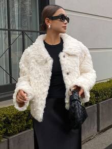 DAZY 女士翻领宽松休闲蓬松夹克女式外套 - 米色 - 查看 1