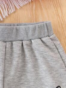 SHEIN Genkimix Kids 少女休闲蝴蝶结图案运动衫和运动裤套装