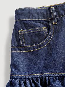 SHEIN MOD Women's Summer Fashion Asymmetric Pocket Ruffle Hem Denim Mini Skirt - Medium Wash - View 3