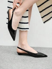 CUCCOO BIZCHIC Women's Pointed Toe Low Heel Flat Slingback Shoes, Simple Versatile Comfortable Black Flats With Backstrap, Suitable For Work And Commute For Christmas - Black - View 3