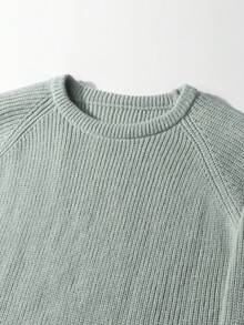 Manfinity CasualKnits 男士休闲纯色圆领插肩袖毛衣，秋冬日常舒适厚实灰绿色OVERSIZE通勤绿色毛衣针织套头衫男士针织毛衣男士套头衫长袖针织毛衣 - 淺灰色 - 查看 3