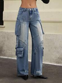 Jeanoix Women Fashion Casual Street Vintage Y2K Jeans - Dark Wash - View 2