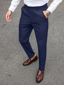 Manfinity Mode Pure Color Suit Pants For Men, Suitable For Commuting, Leisure And Business Travel,Suitable For New Year Holidays, Gift For Boyfriend Formal Pants Men Mens Dress Pants Navy Blue Dress Pants Men Mens Slacks Dark Blue Pants