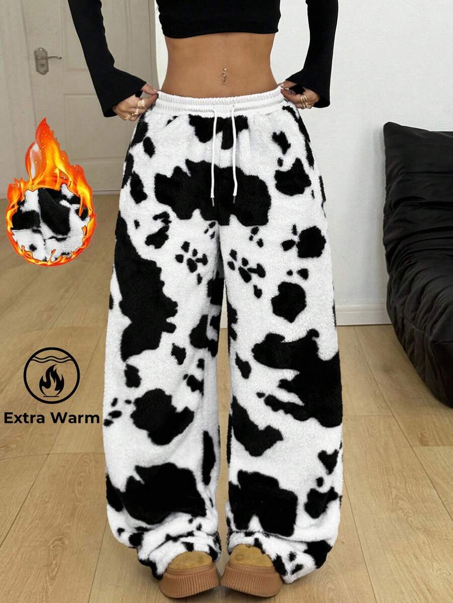Coolane Women's Fall/Winter Streetwear Going Out Streetwear Vintage Back To School Cow Print Graphics Black And White Straight Pants