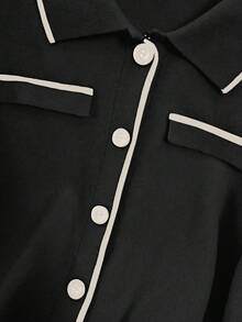 Franclia Women's Vintage Contrast Color Collar Knit Short Sleeve Cardigan, Spring/Summer