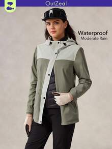 OutZeal Veste de plein air pour femmes, randonnée, camping, résistante à l'eau, coupe-vent, capuche réglable, blocs de couleurs, Top de plein air, printemps automne - Vert - Voir 11