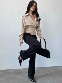 Firerie 女士优雅通勤翻领短款风衣，秋季