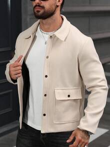 Manfinity CasualCool Herren Lässig Patchentaschen Langarm Einreiher Mantel, Herbst/Winter