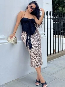 NegzBox Leopard Print Pencil Skirt - Multicolor - View 1