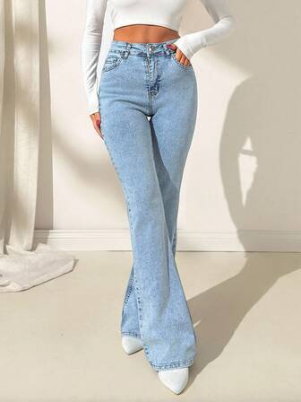 WOMEN HIGH WAIST SKINNY FLARE DARK LIGHT WASH DENIM JEAN Low Rise Jeans Y2k Cowgirl Jeans