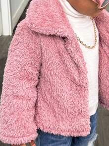 SHEIN Babygirl 可爱蓬松粉色长袖夹克外套，秋冬 - 粉色 - 查看 7