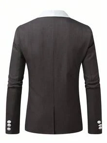 Manfinity Mode 男士休闲/商务通勤撞色拼接领单排扣西装外套 - 淺灰色 - 查看 2