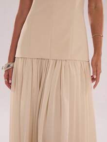 SHEIN BAE Autumn Women's Fashionable Casual Sleeveless Maxi Dress, Elegant Maxi Dress, Elegant Party Dress, Pleated Maxi Dress