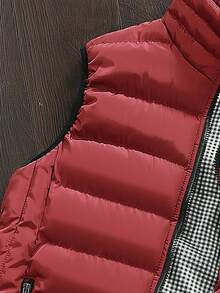 Manfinity Homme 男士纯色立领拉链休闲背心夹克，冬季 - 紅色 - 查看 4