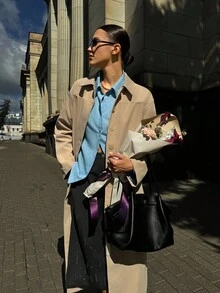 Siren Gaze Women's Chic Beige Autumn Office Trench Coat,Fall 2025 Khaki Long Thin Outerwear With Pockets,Old Money Style Casual Daily Teacher Business Fashion - Khaki - View 4