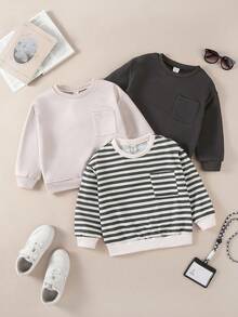 SHEIN Explorewe 3pcs/Set Young Boy Casual School Style Round Neck Sweatshirt, Back To School 2025 Campus Wear & Sportswear Chic For Autumn/Winter Fall - Multicolor - View 1