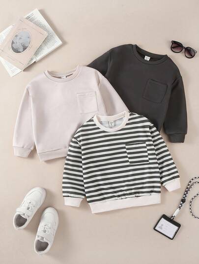 SHEIN Explorewe 3pcs/Set Young Boy Casual School Style Round Neck Sweatshirt, Back To School 2025 Campus Wear & Sportswear Chic For Autumn/Winter Fall