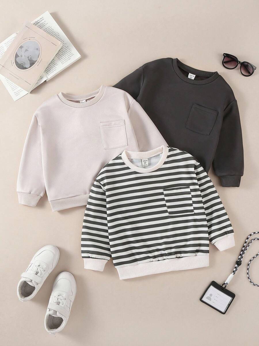 SHEIN Explorewe 3pcs/Set Young Boy Casual School Style Round Neck Sweatshirt, Back To School 2025 Campus Wear & Sportswear Chic For Autumn/Winter Fall - Multicolor - View 1