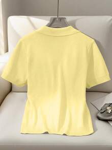 Franclia 全新夏季休闲宽松简约百搭通勤个性化设计女式针织开衫 - 淡黃色 - 查看 2